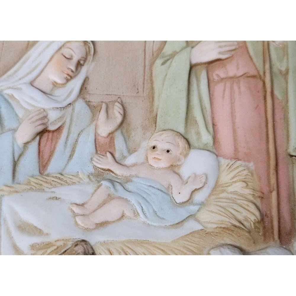 Homco Nativity Scene Plate #5102 3D Raised Nativity Scene w/ Jesus Mary Joseph